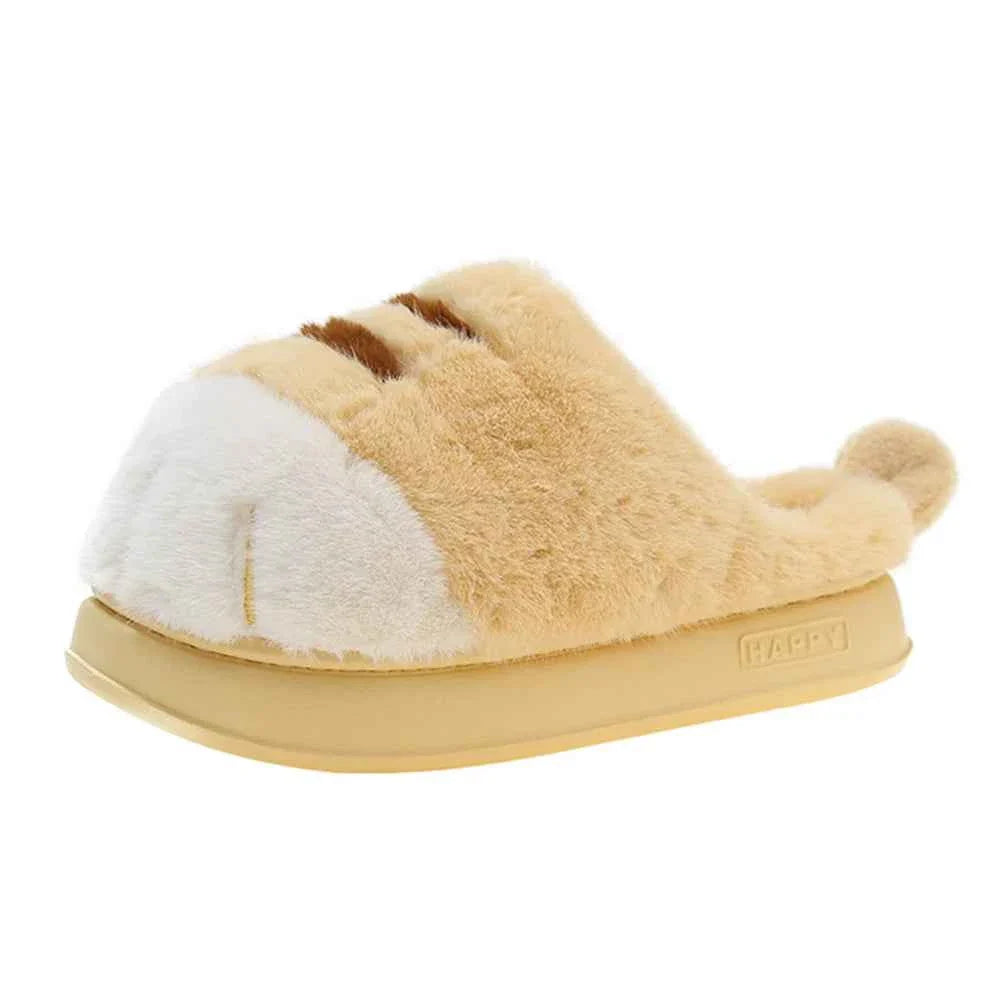 3D Cat Paw Plush Slippers – Cute Furry Warm Slip-On Indoor House Shoes for Women & Couples