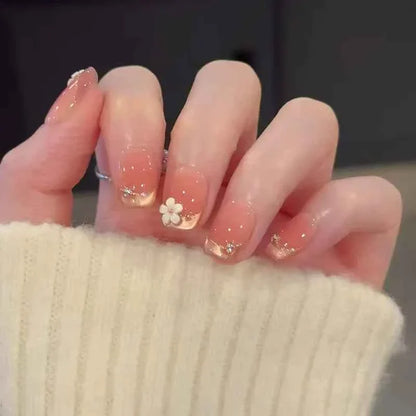 24pc Short Square Coffin Press On Nails - Glitter Diamond Blush Pink Cat Eye