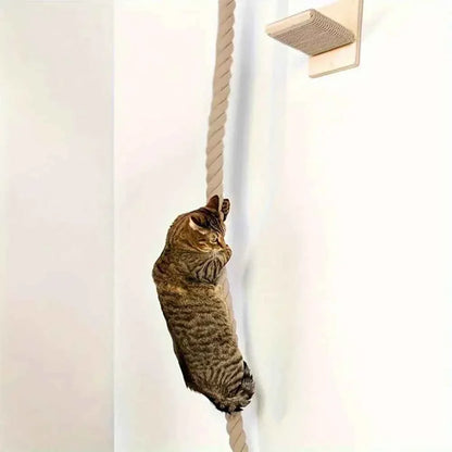 Wall-Mounted Cat Climbing Rope – Solid Wood Pedals & Sisal Scratch Training Toy for Indoor Cats