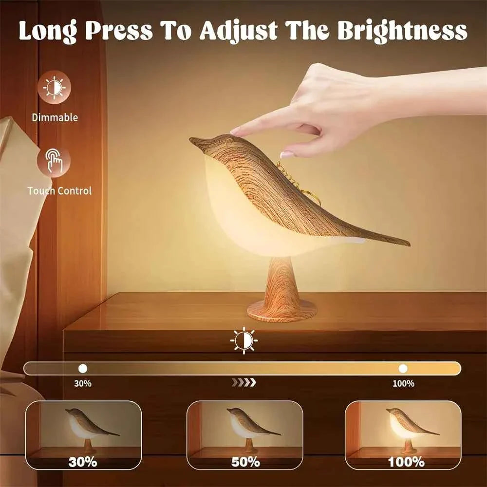 Cordless LED Touch-Control Bird Lamp - 3-Levels Dimmable USB Rechargeable