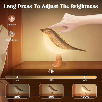 Cordless LED Touch-Control Bird Lamp - 3-Levels Dimmable USB Rechargeable
