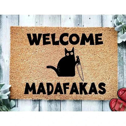 Black Cat Welcomes Madafakas Printed Doormat Home Decor