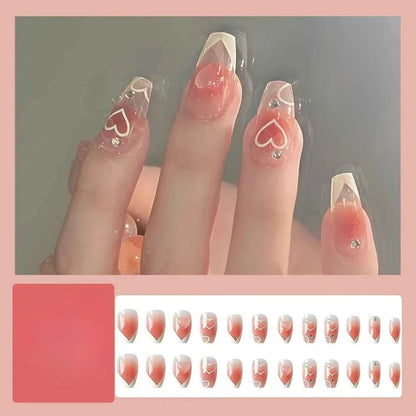 24pc Short Square Coffin Press On Nails - Glitter Diamond Blush Pink Cat Eye