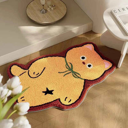 Cute Cat Design Floor Mat in Pink Green Water-Absorbent