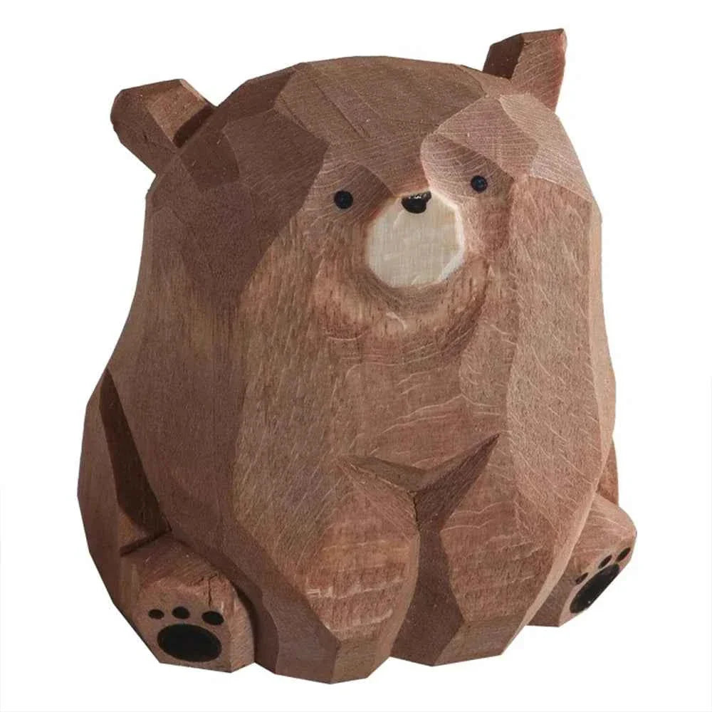 Hand Carved Wooden Bear Figurine Statue Set Black Brown