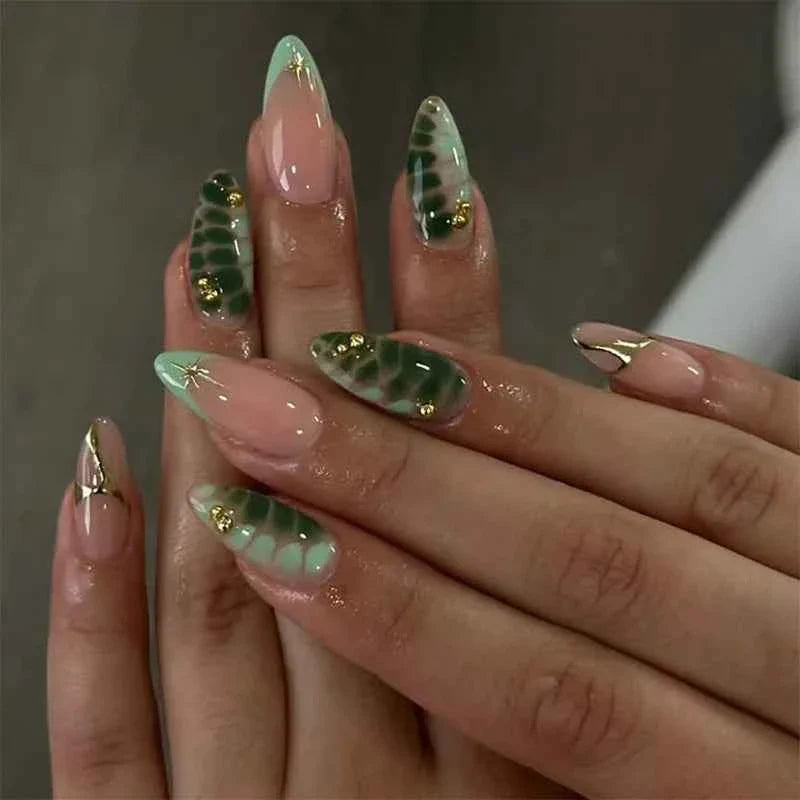 24pc Mid-Length Almond Press On Nails - Blue Smudge Full Cover Set
