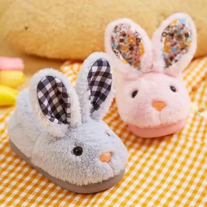 Kids Cartoon Rabbit Slippers – Warm Plush Indoor Anti-Slip Winter House Shoes for Boys & Girls