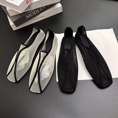 2026 Hollowed-out Mesh Sandals for Women - Summer One-Piece Square-Toe Flat Mary Jane Sandals