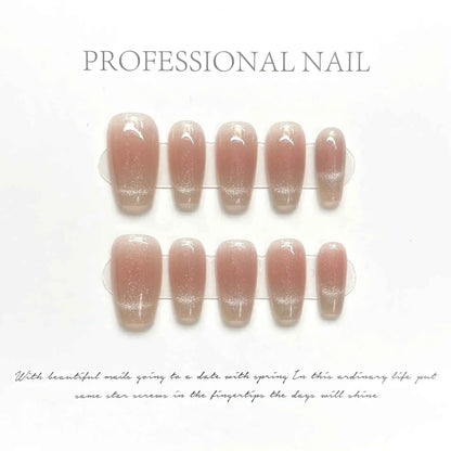 10Pcs Naked Cat Eye Press-On Nails with Laser Butterfly Decor