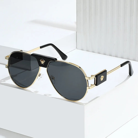 Gafas de sol de aviador clásicas para mujer, diseñador de marca, decoración de cabeza de vaca, gafas de sol de piloto de diseñador de marca UV400