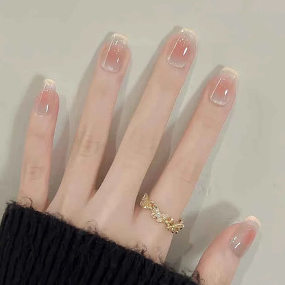 24pc Short Square Coffin Press On Nails - Glitter Diamond Blush Pink Cat Eye