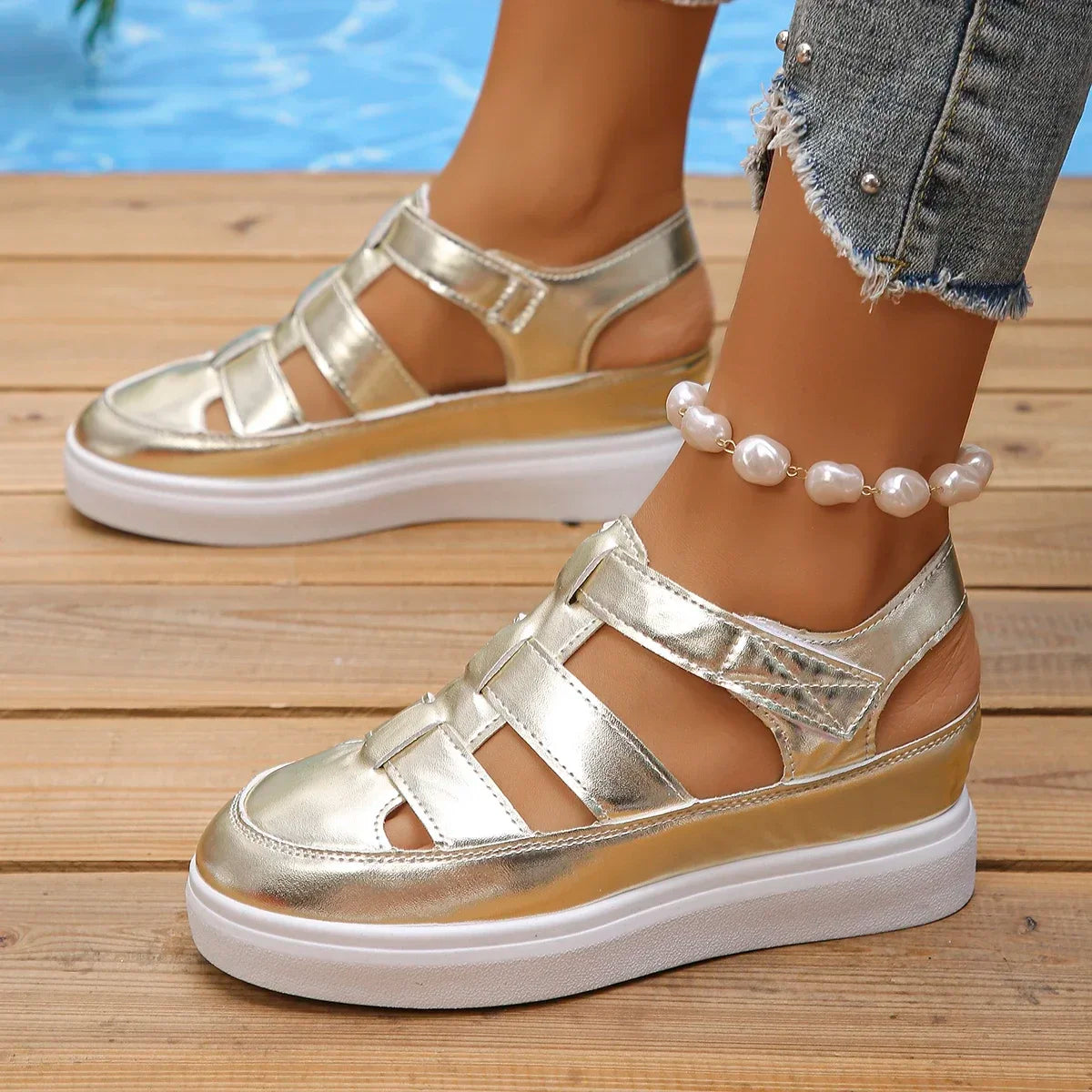 Women Sandals New Summer Wedges Heels Platform Sandals Women Hollow Out Gladiator Sandals Breathable Thick Sole Shoes for Women