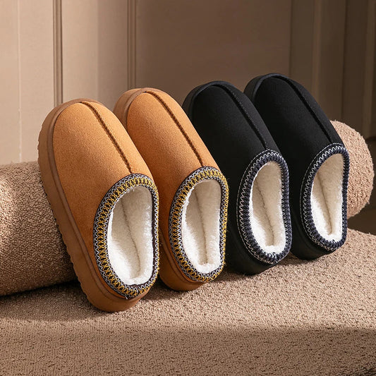 Pantuflas de felpa para mujer, zapatos de casa cálidos de invierno, suela de EVA gruesa a la moda para uso en interiores y exteriores, calzado acogedor antideslizante para parejas para el hogar