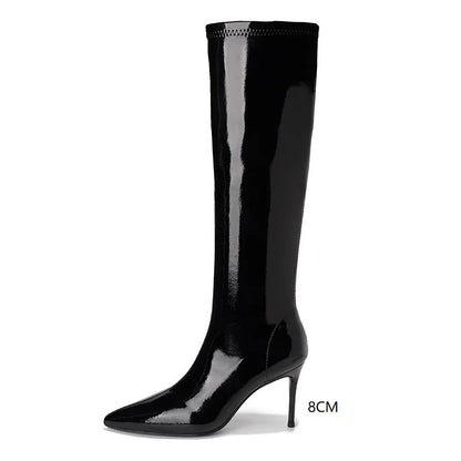 Knee-High Boots Women Pointed Toe Thin High Heel Casual Ladies Pumps Side Zipper Non-Slip Autumn New Stiletto Heels High Boots