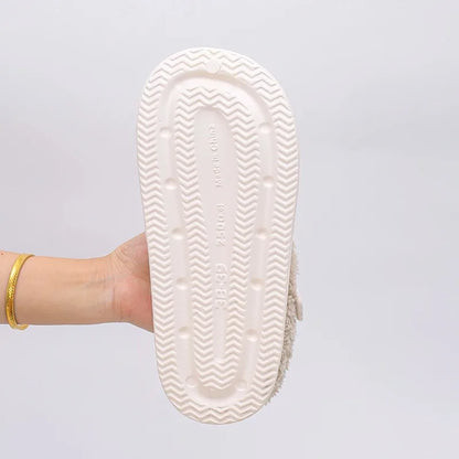 Waterproof Eva Furry Mules Slippers Women 2025 Winter Metal Buckle Warm Plush Slippers Soft Thick Bottom Non Slip Indoor Slides