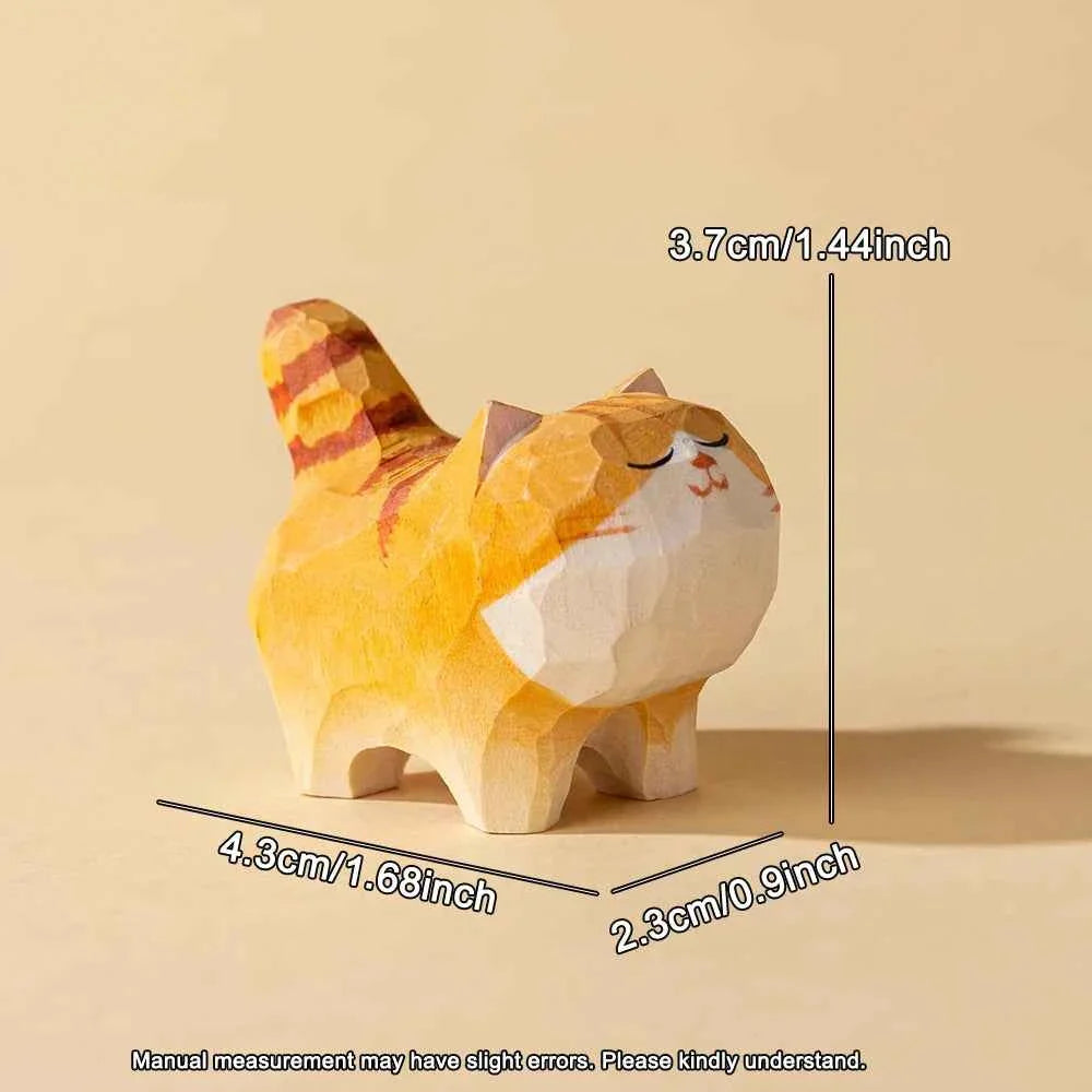 Wooden Cat Statue Handmade – Orange Cat Home Decoration & Gift Idea