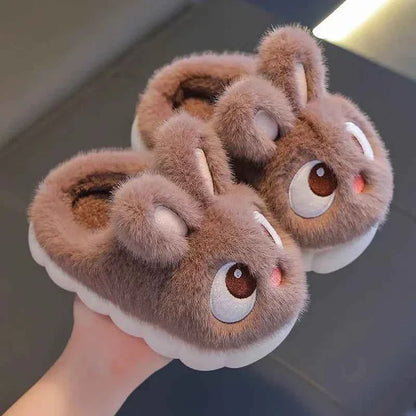 Kids Big-Eyed Rabbit Slippers – Cute Waterproof Warm Plush Indoor Shoes for Boys & Girls