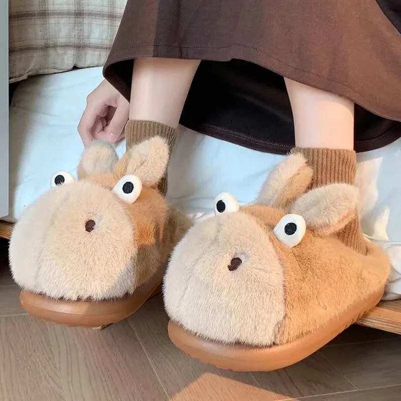 Cartoon Cotton Slippers for Women – Warm Waterproof Thick Sole Indoor Winter House Shoes