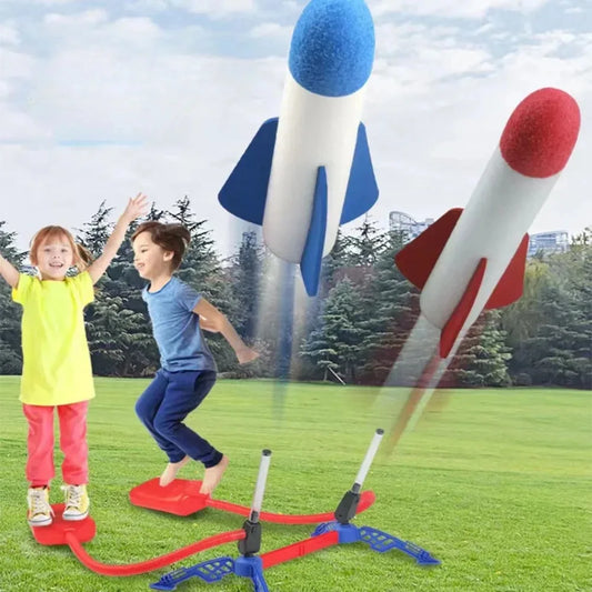 Niños al aire libre cohete de pie bomba de aire al aire libre presurización cohete volador traje saltos aire accionado lanzacohetes juego niños juguetes regalos