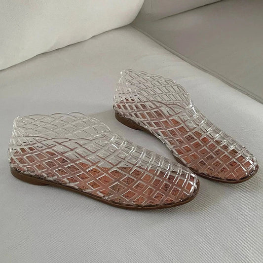 Sandalias planas de mujer con rejilla transparente calada, zapatos de gelatina, zapatillas de uso diario para mujer, talla grande 41, calzado de PVC blando
