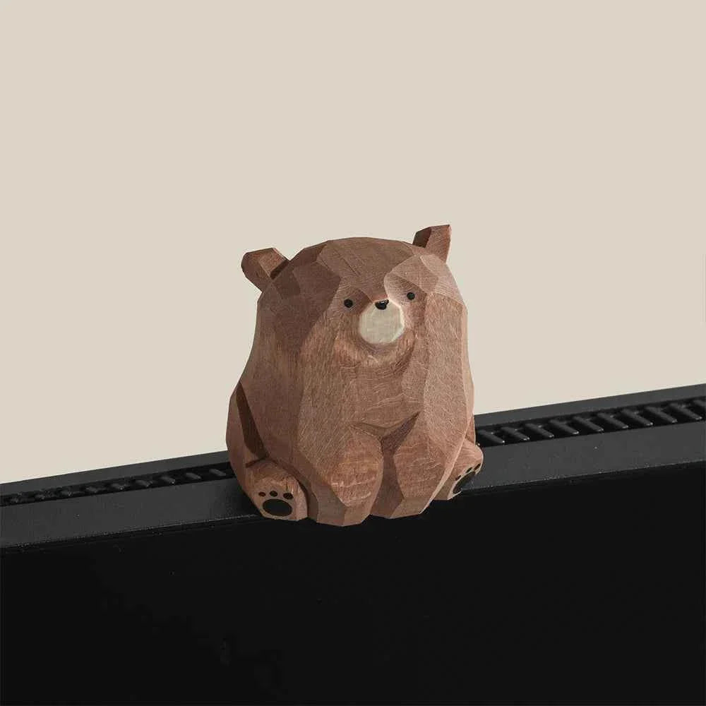 Hand Carved Wooden Bear Figurine Statue Set Black Brown