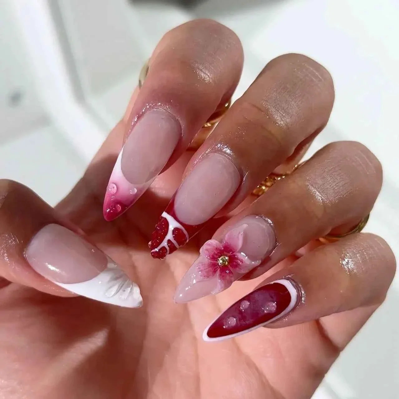 24pc Mid-Length Almond Press On Nails - Blue Smudge Full Cover Set