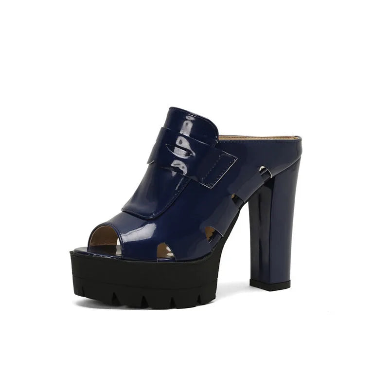 Platform Sandals Women High Heels Slippers Summer Women Shoes Sexy Chunky Heels Slides Patent Leather Zapatillas Mujer WSH5052