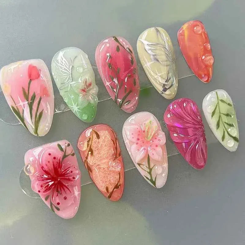 24pc Mid-Length Almond Press On Nails - Blue Smudge Full Cover Set
