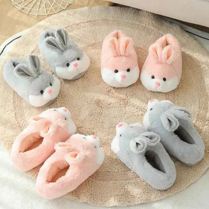 Cute Rabbit Plush Slippers for Women – Pink Warm Soft Indoor Winter House Shoes