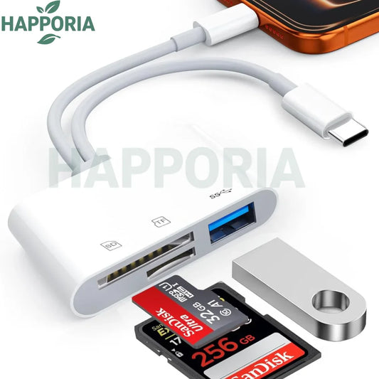 HAPPORIA New Type C to SD TF Memory Card Reader Adapter USB Type C OTG Converter for iPhone 15 16 17 Samsung Xiaomi Tablet