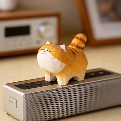 Wooden Cat Statue Handmade – Orange Cat Home Decoration & Gift Idea