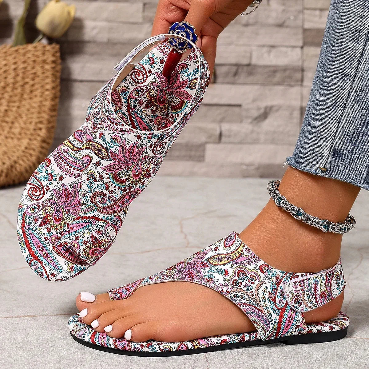 2025 Women Flat Sandals Comfortable Flats Sandals Printed Bohemia Roman Style Shoes for Women Fashion Shoes Sandalias De Mujer