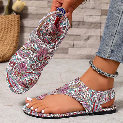 2025 Women Flat Sandals Comfortable Flats Sandals Printed Bohemia Roman Style Shoes for Women Fashion Shoes Sandalias De Mujer