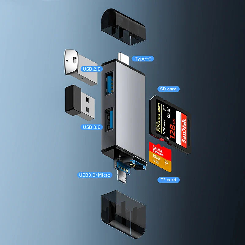7 In 1 Multifunction Usb 3.0 Card Reader Micro TF SD Card Memory Reader USB Flash Drive Type C Card Adapter OTG
