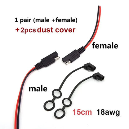 DIY SAE 12V 18AWG 15CM Power Automotive Extension Cable Male Female Plug Wire Connector Cable