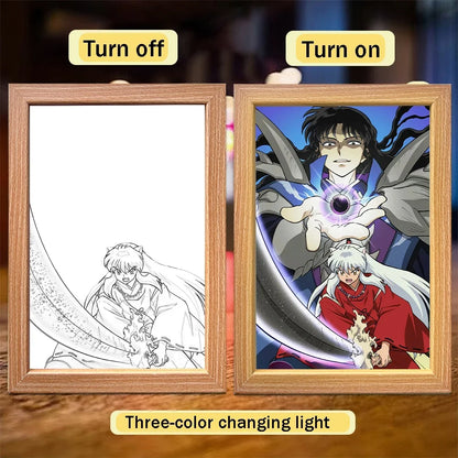 Anime Character Light Picture Frame, Inuyasha Character LED Light, Wall Decoration, Room Night Light, Gift, Moonlight Light