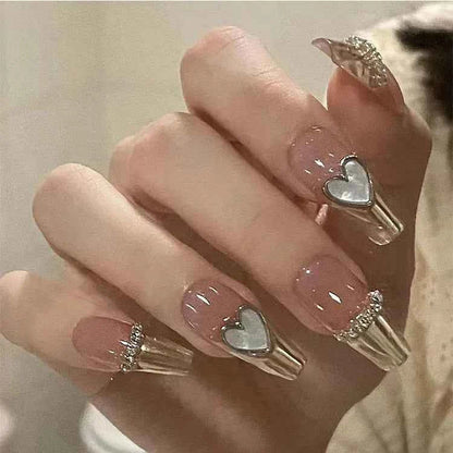 24pc Short Square French Press On Nails - White & Pink Flower Design