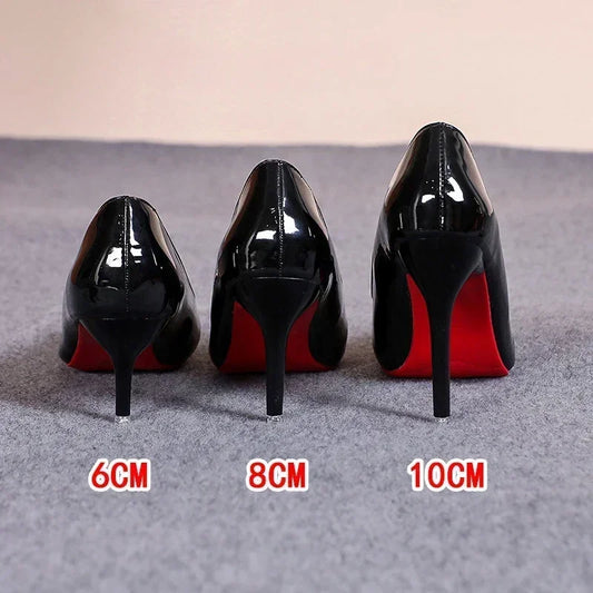 Zapatos de tacón alto de mujer con suela roja, clásicos, tipo salón, de piel, para mujer, para banquetes y bodas
