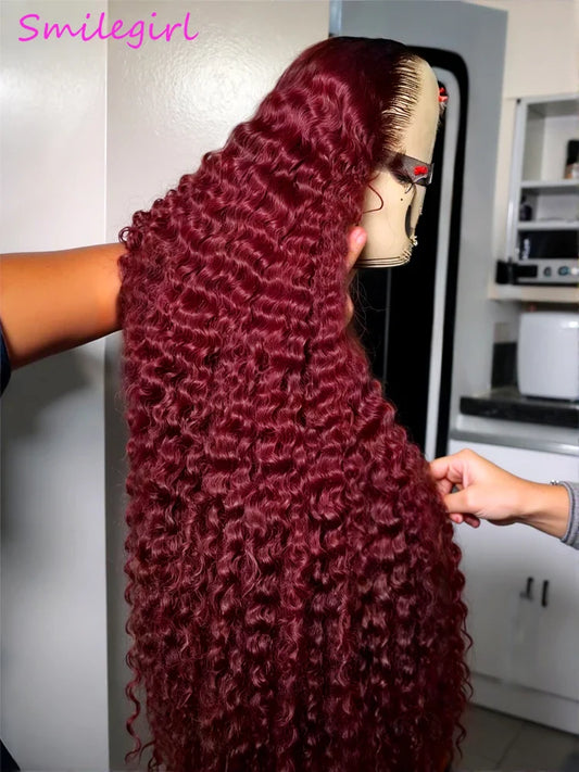 Peluca Frontal de Encaje HD 13x6 Ondulada Rizada de 36 38 Pulgadas Color Borgoña 13x4 Roja Cabello Humano Remy Brasileño 99J Pelucas de Pelo Teñido para Mujeres