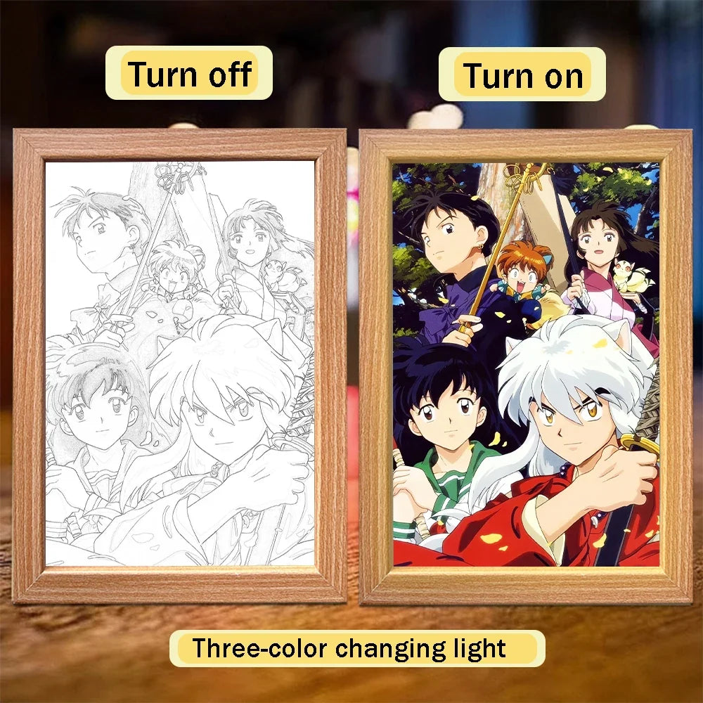 Anime Character Light Picture Frame, Inuyasha Character LED Light, Wall Decoration, Room Night Light, Gift, Moonlight Light