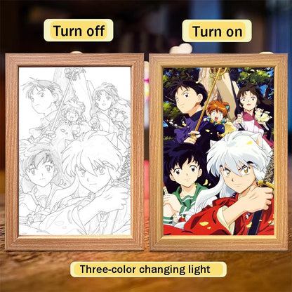 Anime Character Light Picture Frame, Inuyasha Character LED Light, Wall Decoration, Room Night Light, Gift, Moonlight Light