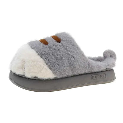 3D Cat Paw Plush Slippers – Cute Furry Warm Slip-On Indoor House Shoes for Women & Couples