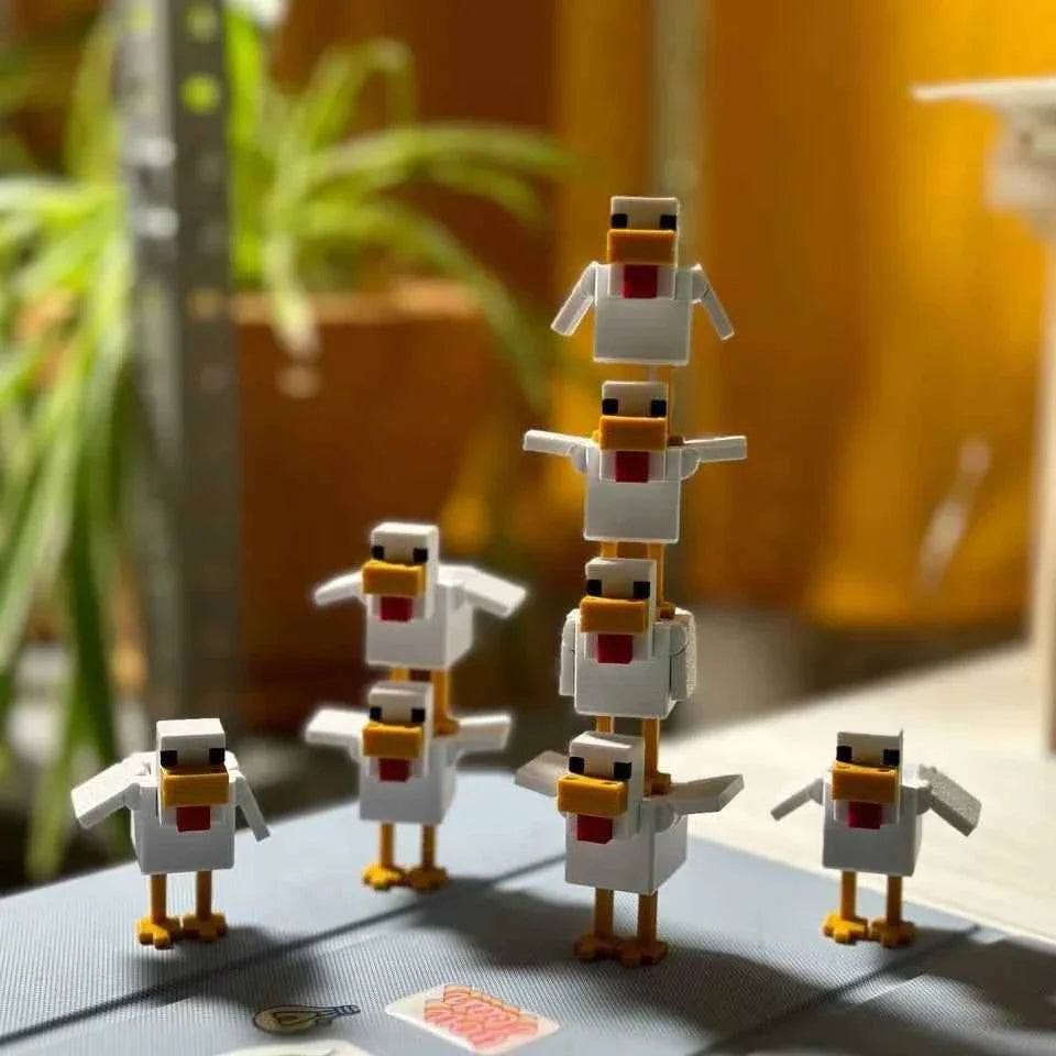 1/2/5Pcs 3D Printed Plastic Pixel Chicken Figurine Toy MC