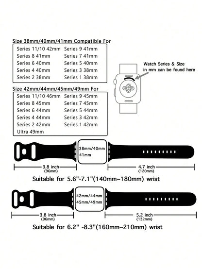 Soft Silicone Waterproof Sports Watch Band Compatible With 38mm, 40mm, 41mm, 42mm, 44mm, 45mm, 49mm Watches, Suitable For Series 11, 10, 9, Ultra, 8, 7, 6, 5, 4, 3, 2, 1, SE, Available For Both Men And Women