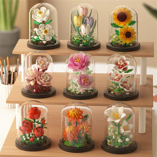Bloques de Construcción Micro de Plantas en Maceta Simulación Lirio Rosa Flor Ladrillo de Ensamblaje Modelo Juguetes para Niños Decoración del Hogar Colección Regalo
