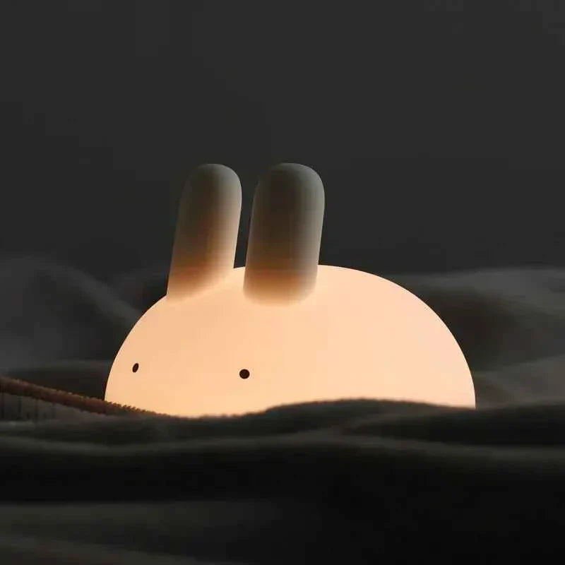 Kawaii Soft Silicone Bunny Night Light (4.6 in) - Rechargeable Timer Lamp