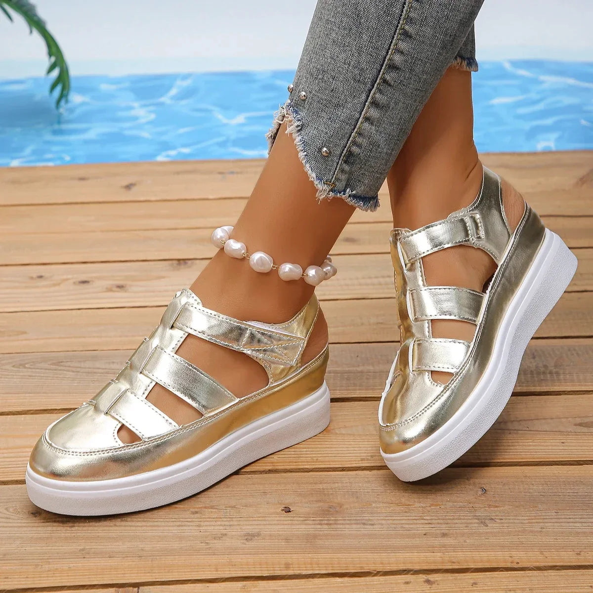 Women Sandals New Summer Wedges Heels Platform Sandals Women Hollow Out Gladiator Sandals Breathable Thick Sole Shoes for Women