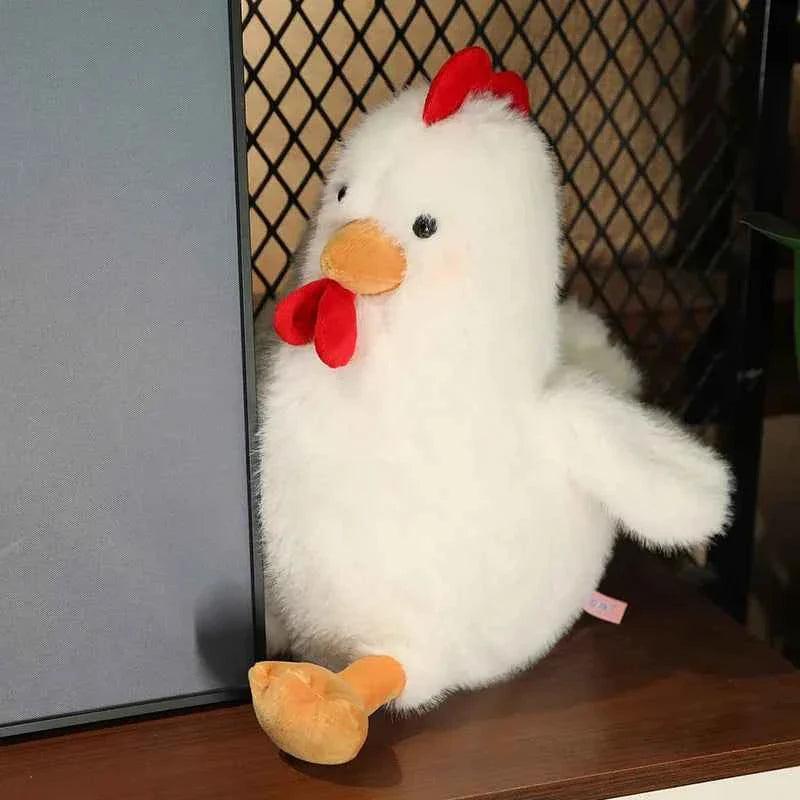 Fluffy Chicken Plush Toys Cute Farmyard Animal White