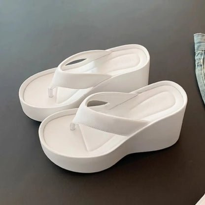 Women Slippers Height Increase Thick Soled Flip Flops Women's Summer Outside Pinch Feet Slippers Women Wedge Heel Sandals