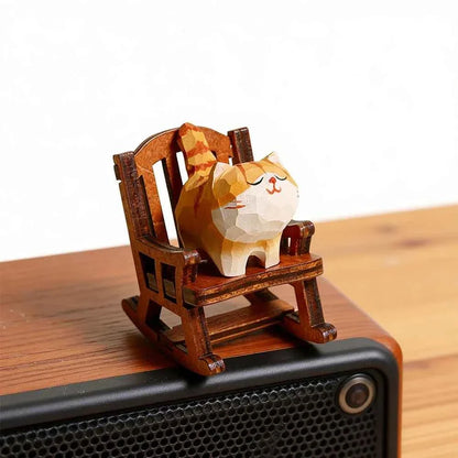 Wooden Cat Statue Handmade – Orange Cat Home Decoration & Gift Idea